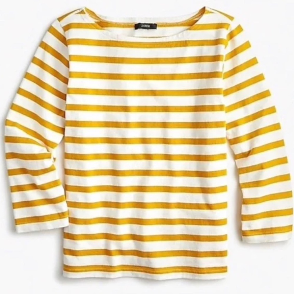 J. Crew Boatneck 3/4 Sleeve Shirt Mustard & White Stripes XS